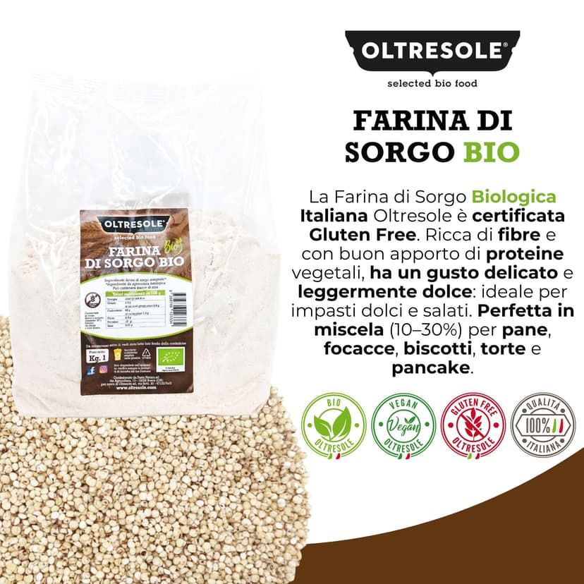 Oltresole, Italian Organic Sorghum Flour 1 Kg, Gluten Free Flour, No GMO, 100% Made in Italy, Ideal for Coeliacs, Breads, Sweets and Pasta, Rich in Fiber and Protein - 5