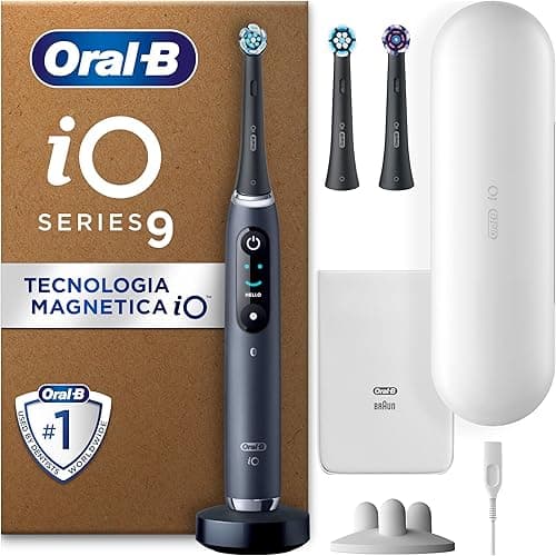 Oral-B iO 9 Black Electric Toothbrush, 3 Brushes, 1 Travel Case Charger, 1 Pouch, 1 Brush Holder