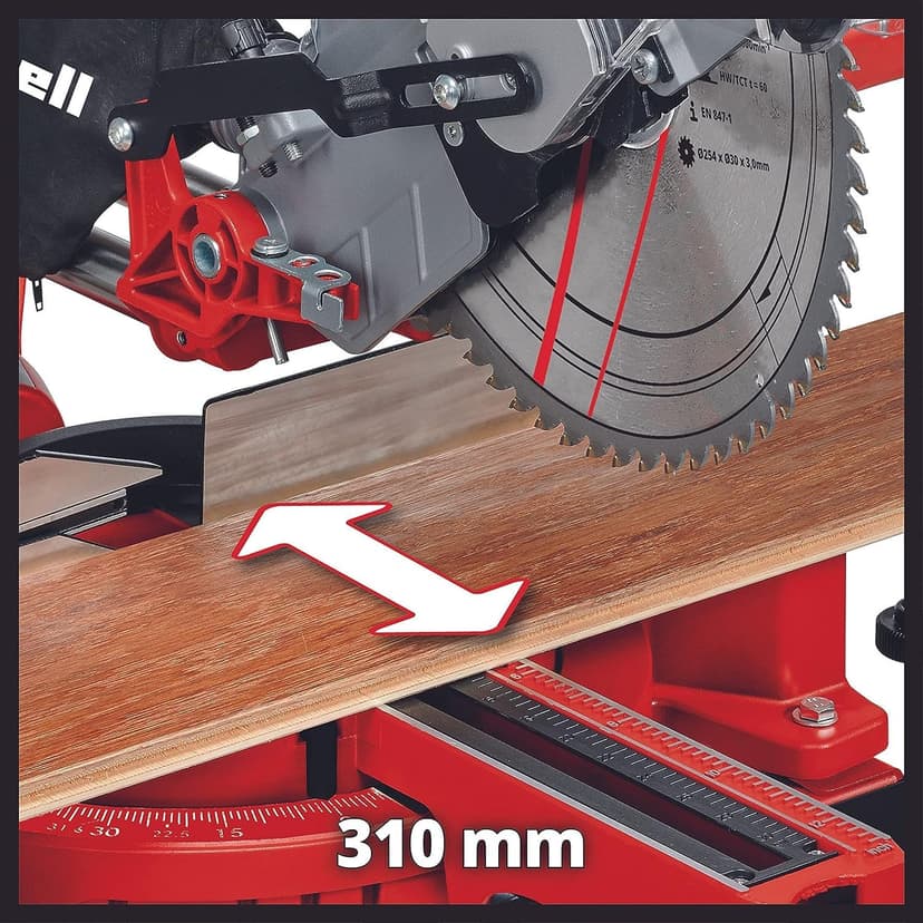 Einhell TC-SM 2531/2 U Pull Miter Saw (1900 W, 4,800 RPM, Ø254 x ø30 mm Saw Blade, Laser, Tilting Saw Head, Including HM Saw Blade), red - 6
