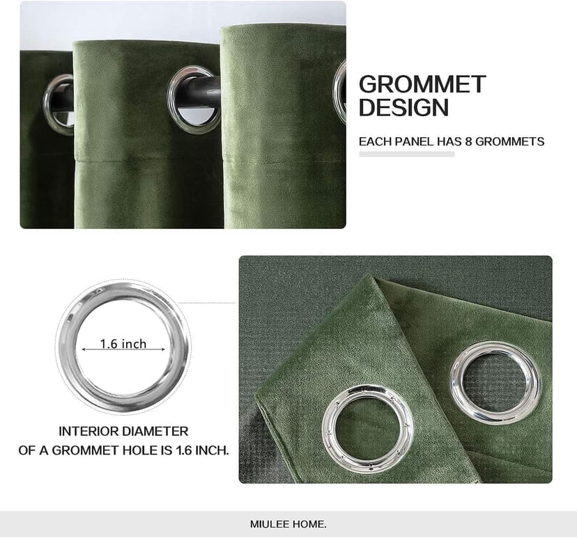 MIULEE Olive Green Velvet Curtains for Bedroom 2 Panel Set 96 Inch Drop Curtains, Soft Elegent Home Decor Velvet Curtain Living Room, Sun Blocking Room Darkening Thermal Eyelet Curtain 55x96 Inch - 5