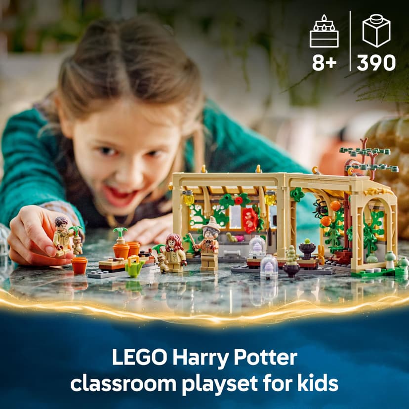 LEGO Harry Potter Hogwarts Castle: Herbology Class Set with Neville Longbottom, Hermione Granger & Prof. Sprout Minifigures - incl. 3 Mandrake Toy Plants - Gift for 8+ Year Old Girls & Boys - 76445 - 2