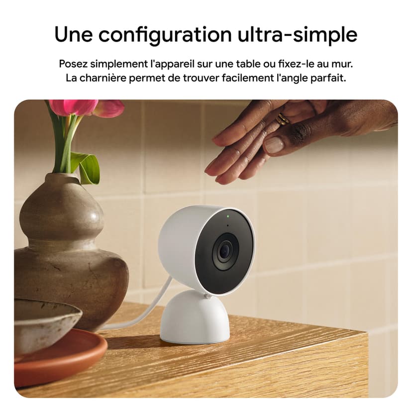 Google Nest Cam Intérieur (Filaire, 3e génération) - Caméra de sécurité intérieure avec vidéo 2K - Fonctionne avec Google Home - Neige - 6