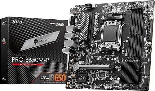 MSI PRO B650M-P Motherboard, Micro-ATX - Supports AMD Ryzen 9000/8000 / 7000 Series Processors, AM5 - DDR5 Memory Boost 6000+MHz/OC, 1 x PCIe 4.0 x16, 2 x M.2 Gen4, 2.5G LAN