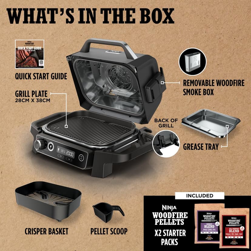 Ninja Woodfire Electric BBQ Grill & Smoker, 7-in-1 Outdoor Grill & Air Fryer, Roast, Bake, Dehydrate, Uses Woodfire Pellets, Weather Resistant, Non-Stick, Portable, Electric, Grey/Black, OG701UK - 2