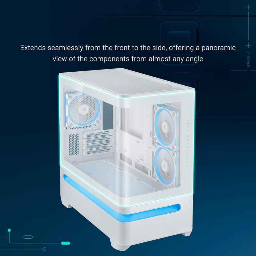 ASUS Prime AP202 ARGB Coque mATX Blanche avec Verre incurvé entièrement trempé, Prend en Charge Les Cartes Graphiques jusqu'à 420 mm de Long, radiateurs de 360 mm de Long, Rail Facile à détacher - 2