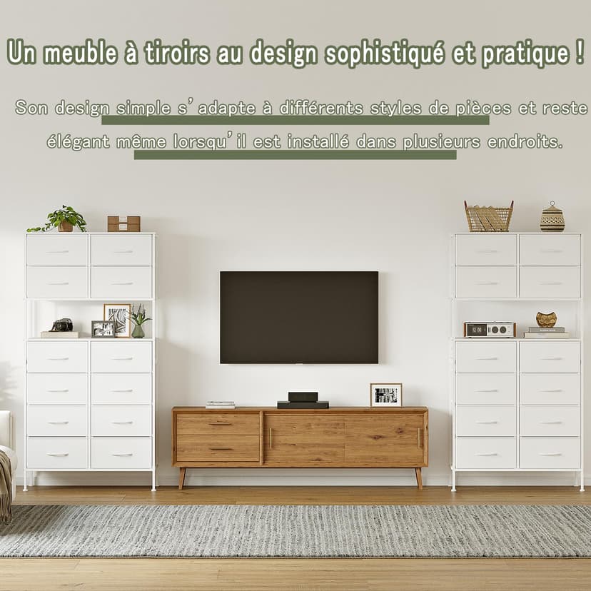 Mintnook High Chest of Drawers, White Storage Chest with Open Center Design, Tall Bedroom Chest with 12 Drawers, Large Capacity Storage Chest for Closet, Nursery, Living Room, White - 3