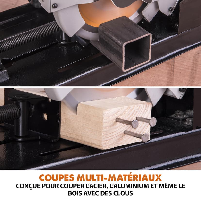 Evolution Power Tools Rage 4 Chop Saw 0˚-45˚ Mitre Angles Multi-Purpose Multi-Material Cutting Cuts Wood, Plastic, Metal & More, 3 Year Warranty Included & TCT Blade Included 185 mm (230 V) - 3