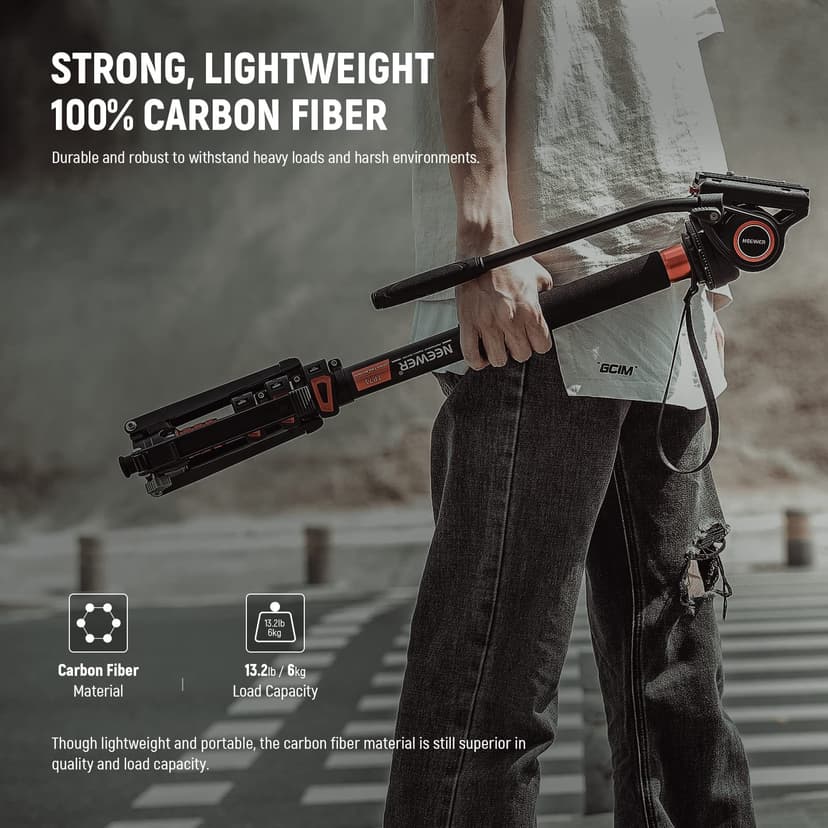 NEEWER 71.6 Inch Pro Camera Monopod Telescopic Carbon Fiber Monopod with Quick Release Plate Compatible with DJI RS Gimbals, Removable Base for Camera Camcorder, Maximum Load 6kg, TP71 - 6