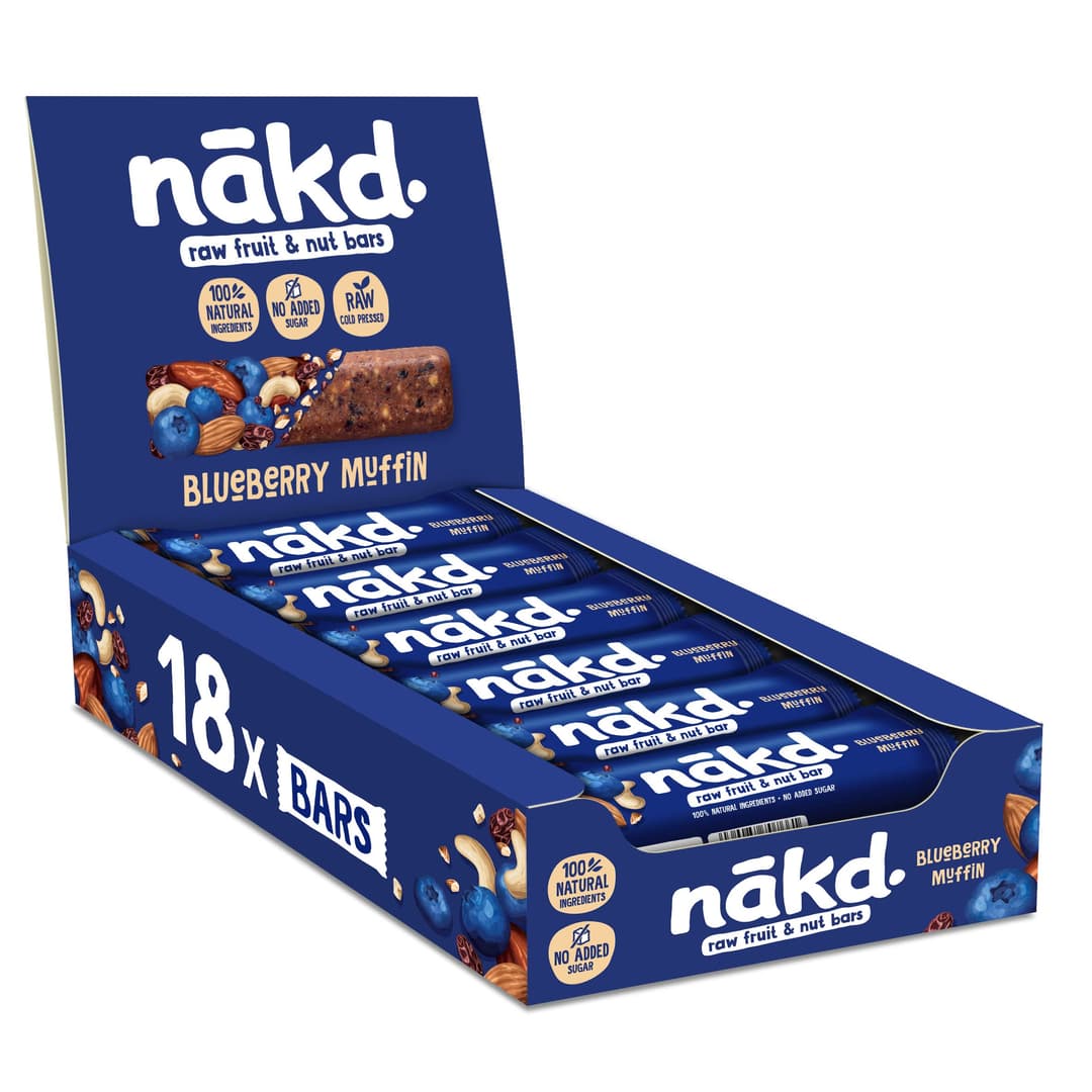 Nakd Blueberry Muffin Natural Fruit & Nut Bars - Vegan - Gluten Free - Healthy Snack, 35 g (Pack of 18)