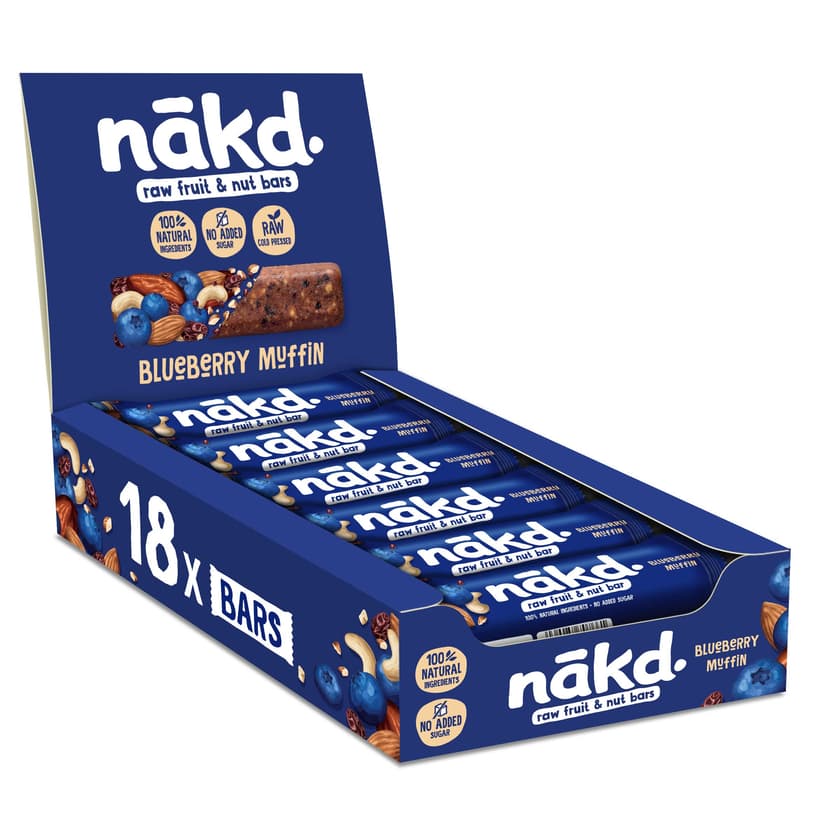 Nakd Blueberry Muffin Natural Fruit & Nut Bars - Vegan - Gluten Free - Healthy Snack, 35 g (Pack of 18) - 1