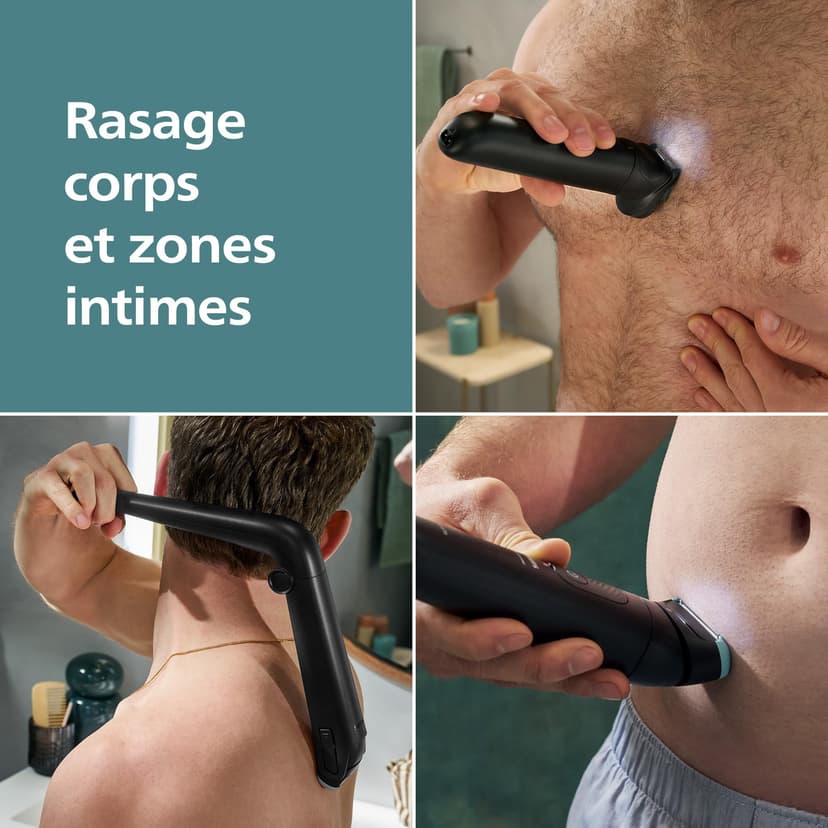 Philips Bodygroom série 7000 - tondeuse hommes avec tête flexible 2D, système de rasage Triple protection, têtes interchangeables, zones intimes, 100% étanche, autonomie 120 min, modèle BG7480/15 - 2