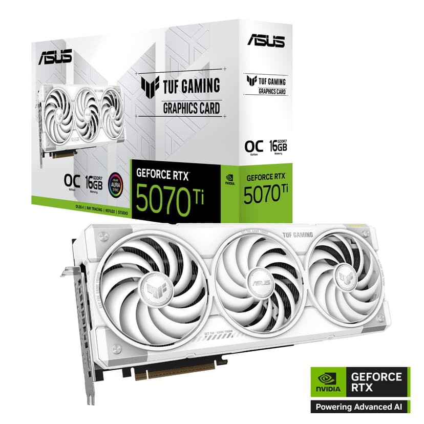 ASUS TUF Gaming GeForce RTX 5070 Ti 16GB GDDR7 White OC Edition Gaming Graphics Card (PCIe 5.0, HDMI/DP 2.1, 3.125 slot, military grade components, protective PCB coating, axial tech fans) - 2