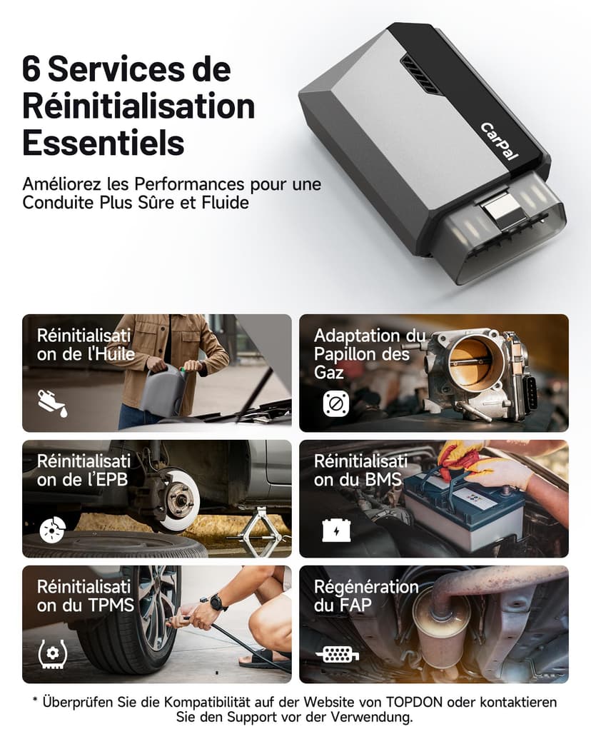 TOPDON Carpal-A Valise Diagnostic Voiture Bluetooth, Tous Les systèmes Diagnostic pour iOS et Android, 6 Services d'entretien, vérification de l'état du véhicule,1 an de Mise à Niveau Gratuite - 4