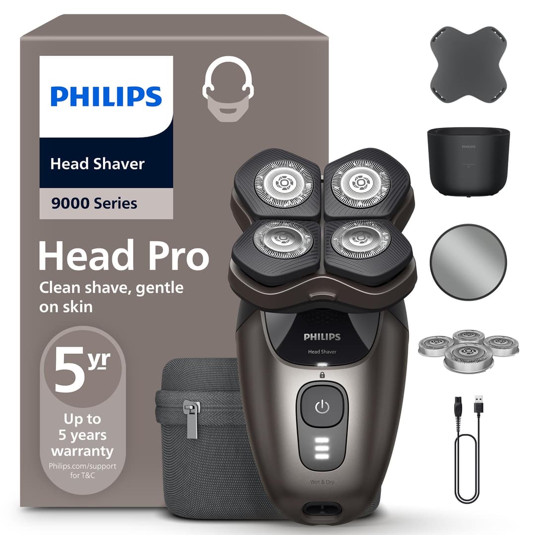 Philips Head Shaver Pro 9000 Series - Rasoir pour la tête d'hommes et femmes, tête flexible 360°, lames ComfortCut, rasage efficace tout en douceur pour la peau, idéal en cadeau, modèle HS9980/15
