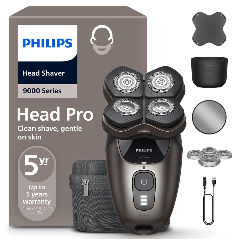 Philips Head Shaver Pro 9000 Series - Skull Shaver for Men and Women, 360° Flexing Head & ComfortCut Blades for Clean Shave, Gentle on Skin, Model HS9980/15 - 1