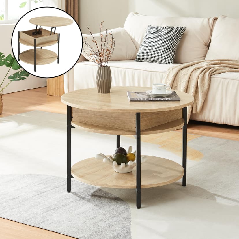 [en.casa] Coffee table with lifting top round Kandas with… - 1