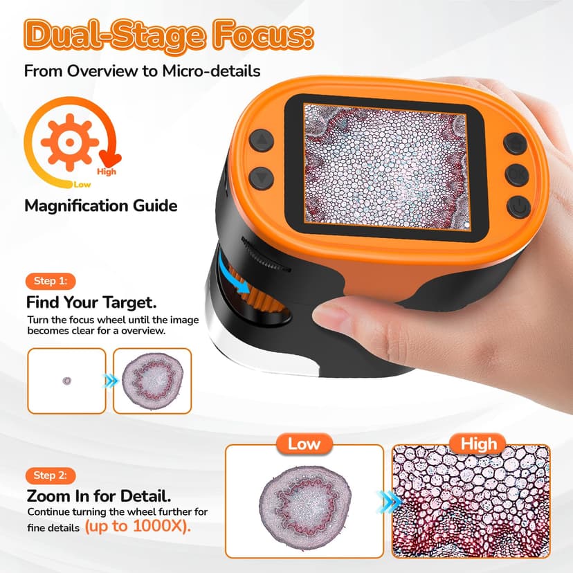 Digital Microscope for Kids Pocket Miniscope: 2.0" 4K Screen with 32G Card EVA Case, Rechargeable Handheld Coin Jewelry Portable Magnifying Glass Edu Science STEM Toy 4-12 Boy Girls - 3