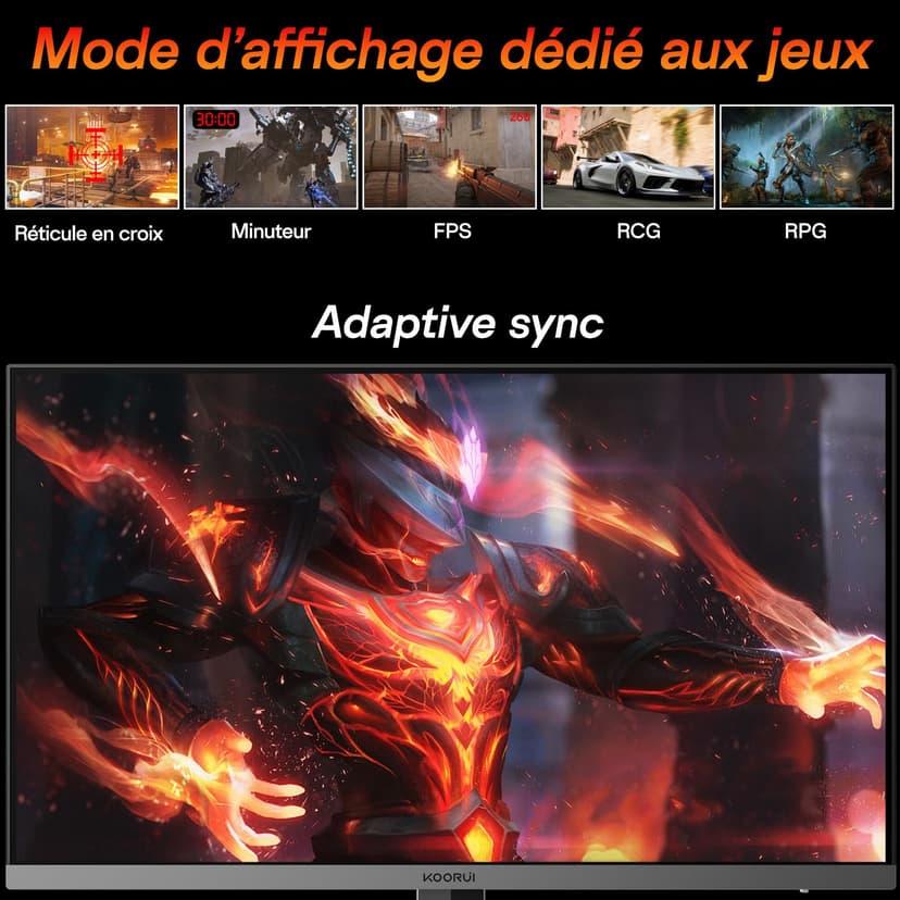 KOORUI 【Moniteur de Jeu IPS de 27 Pouces, QHD, 260 Hz, 1 ms, écran Plat pour PC, HDR400, 99% sRGB, Ports HDMI/DP, Couleur Noire - Idéal pour Le Jeu compétitif et Le télétravail - 7