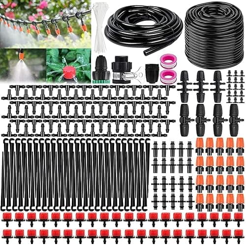 Système d'irrigation de jardin 50 m + 8 m, irrigation goutte à goutte automatique, système de refroidissement pour paysage, parterre de fleurs et plantes de terrasse