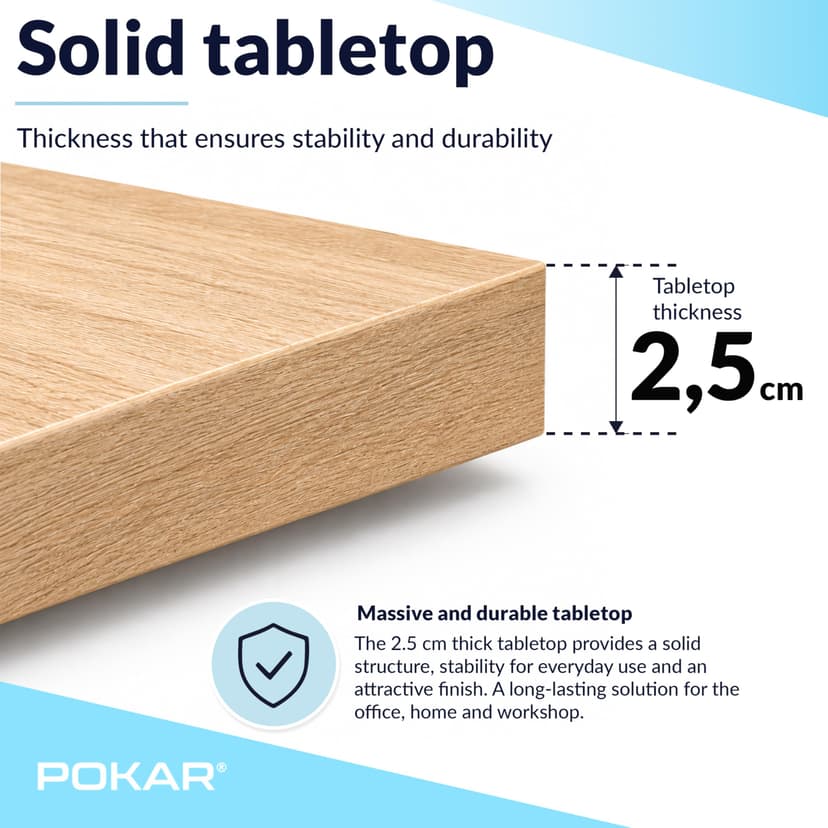 POKAR Table Top 140x80 cm | Desk Top 25 mm Thick | Perfect for Height Adjustable Standing Desk or Dining Table DIY | Durable Laminated Table Top | Made in Europe | Gold Craft Oak - 9