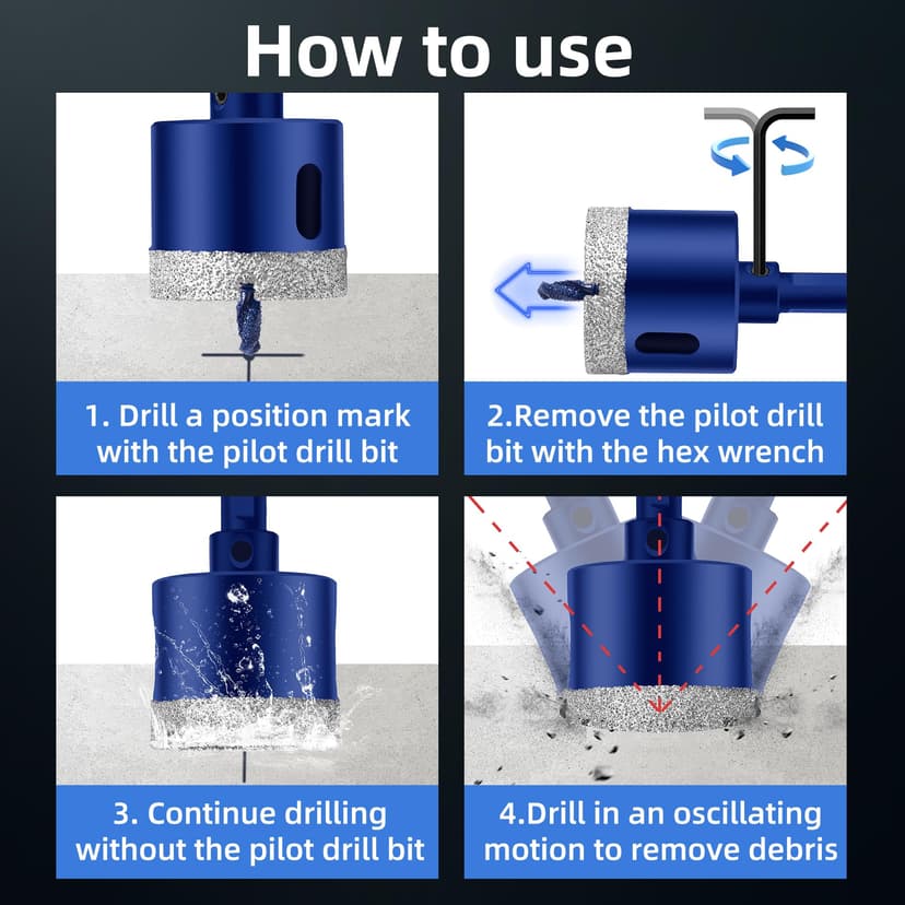 Diamond Hole Saw 110 mm with Centre Drill Hard Brazed Diamond Core Hole Drill Tile Drill Glass Drill for Tiles, Porcelain, Ceramic, Quartzite, Marble, Limestone - 7