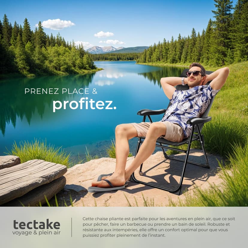 tectake® Lot de 2 Chaise Pliante Camping Fauteuil Pliable Gris Chaise de Plage Ultra léger en Aluminium avec Dossier inclinable & appuie-tête Idéal Voyages, Pêche, Festival, Camping, Plage, Jardin - 5