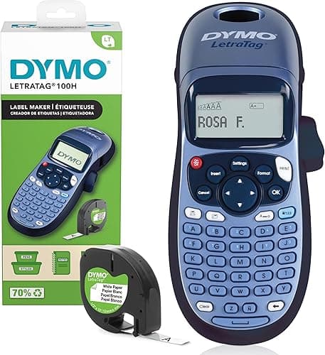 DYMO LetraTag LT-100H Handheld Label Maker | ABC Keyboard Label Printer with Easy-to-Use13 Character LCD Screen | for Home or Office | Blue