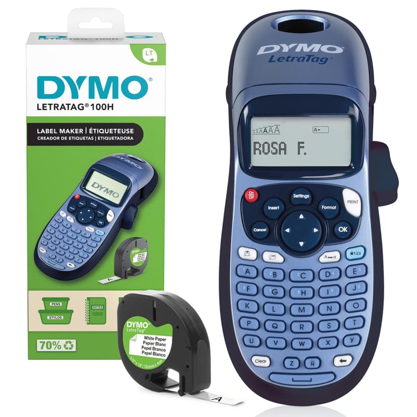 DYMO LetraTag LT-100H Handheld Label Maker | ABC Keyboard Label Printer with Easy-to-Use13 Character LCD Screen | for Home or Office | Blue - 1