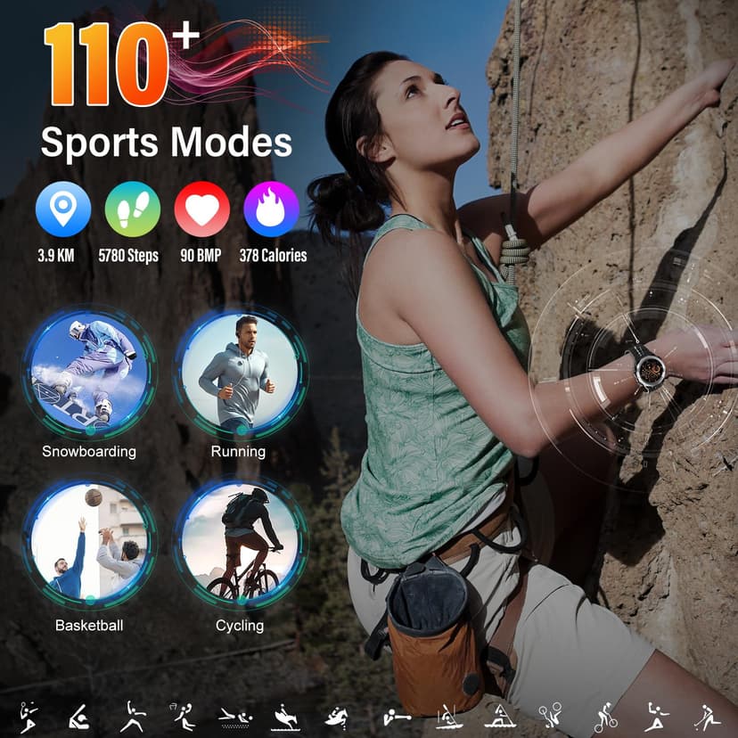 Ddidbi Militaire Montre Connectée Homme Femme avec Appel Bluetooth, 1.39" HD Smartwatch Motre Sport avec 110+ Modes Sportifs, Podometre Cardiofrequencemetre Sommeil, Etanche IP68 (Noir) - 3