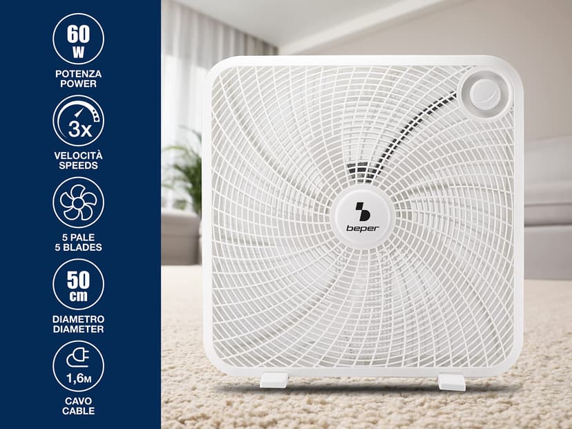 BEPER P206VEN550 Box Fan 20 Inch Square With 5 Blades for Floor or Table, Designed for Large Spaces - 2