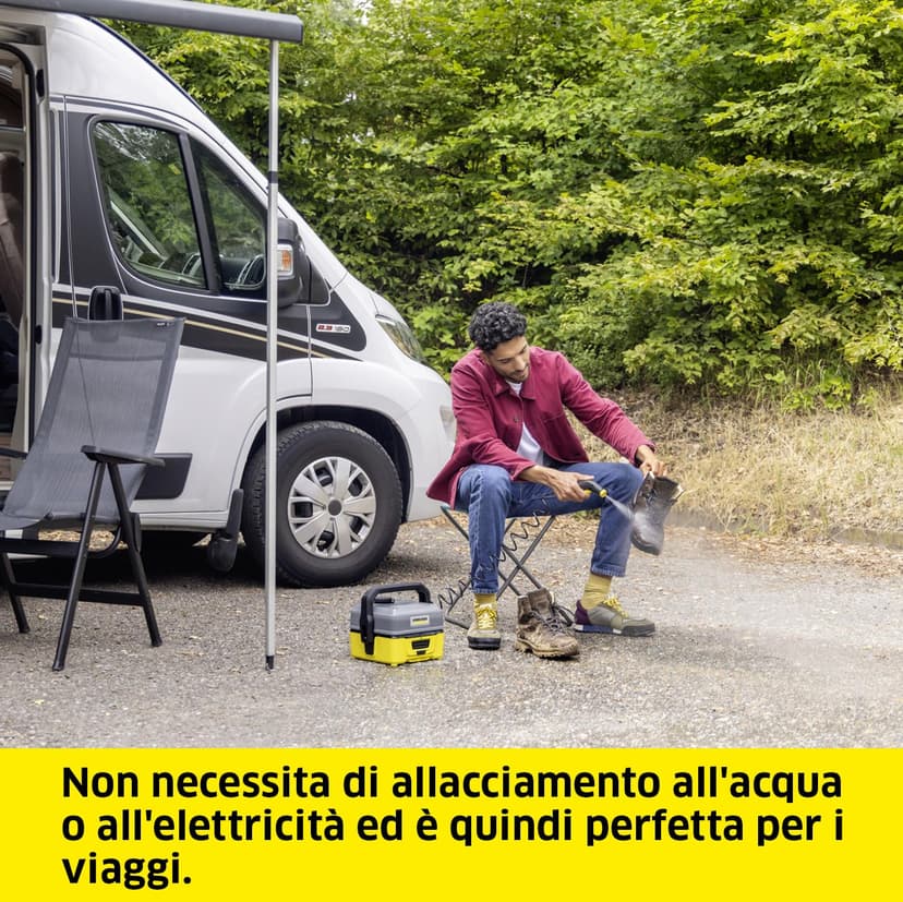 Kärcher Nettoyeur à Pression Mobile OC 3 + Kit Vélo, Débit : 2 L/h, Réservoir d'eau : 4 L, Tuyau : 2,8 m, Buse à Jet Plat, Brosse Universelle, Nettoyant, Bonnette Microfibres, Boîte de Rangement - 3