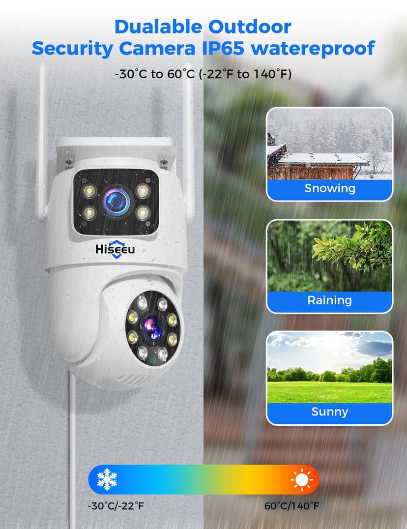 Hiseeu 【Dual Lens+8X Digital Zoom】 3MP Dual Lens PTZ WiFi Security Camera Outdoor, 2.4G/5G WiFi CCTV Home Surveillance Camera Outdoor, Color Night Vision, Auto Tracking Alarm Sound Light 2-Way Audio - 8
