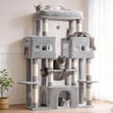 Hey-brother Arbre à Chat, Tour de Jeux Multiniveaux 144cm pour Maine Coon, avec 3 Grandes grottes, Plateformes spacieuses, Niche Confortable et Balle Peluche Suspendue, Gris Clair MPJ083W - 8