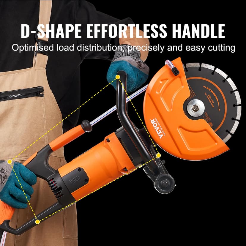 VEVOR Electric Concrete Saw, 230mm, Circular Saw High Power 2000W Cutting Depth 89mm Wet/Dry Disc Saw with Water Pipe, Water Pump, Blade, for Stone and Brick - 6