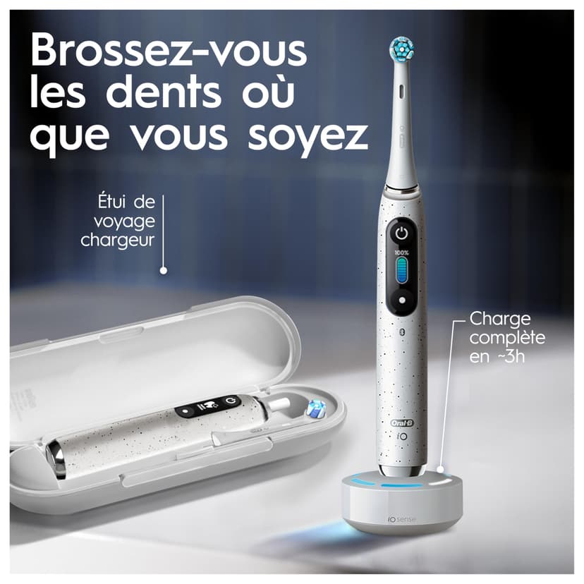 Oral-B iO10 White Electric Toothbrush, 3 Brushes, 1 Travel Case Charger, 1 White Pouch, 1 Brush Holder - 5