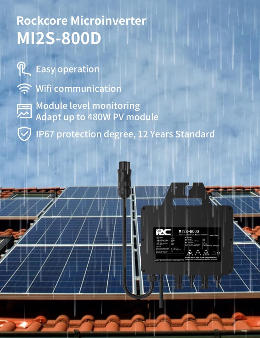 RC Micro Inverter 800W, 26-60V DC Input, Solar Inverter MPPT Microgrid Feed-in Converter with WiFi Monitoring for Mobile Phones, Black - 4