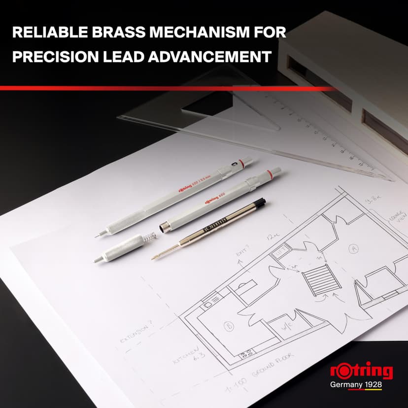 rOtring 600 Portemine | Mine HB0,5 mm | Portemine entièrement métallique | Or Rose | Prise crantée antidérapante et corps hexagonal - 5