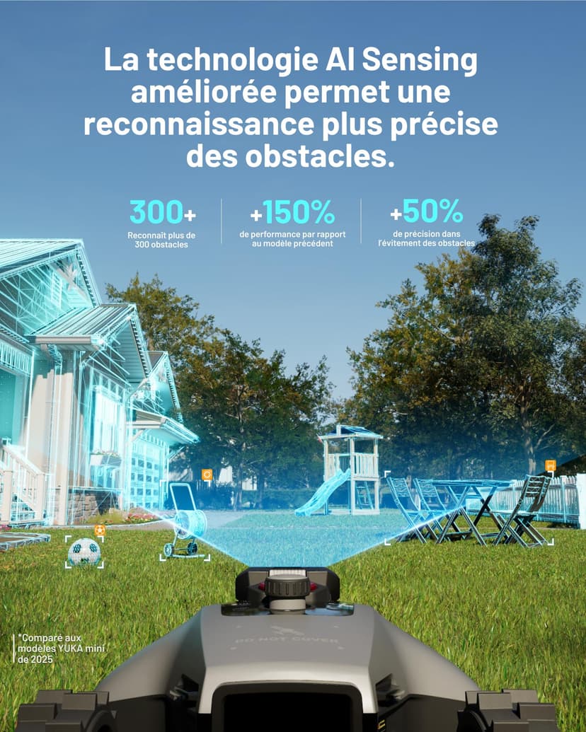 MAMMOTION YUKA Mini 2 500 Robot Tondeuse sans Fil Périmétrique, jusqu'à 500m², AI Traitement d’Image à Trois Caméras Robot Tondeuse, Auto Cartographie Multi-Zones, DropMow, Édition Manuelle de Carte - 8