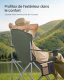 SONGMICS Lot de 2 Chaises Pliantes Camping, Siège Large, Dossier Haut, Chaises de Pêche Portables avec Porte‑Gobelet, Support pour Téléphone, Organiseur en Tissu, Vert et Gris GCB005CD01-2J - 4
