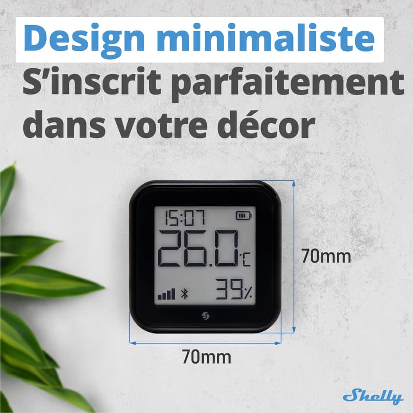Shelly H&T Gen3 Noir - Capteur de température et d'humidité connecté, Thermomètre & Hygromètre intérieur/extérieur Wi-Fi, Écran eink, Horloge digitale, App iOS & Android - 2