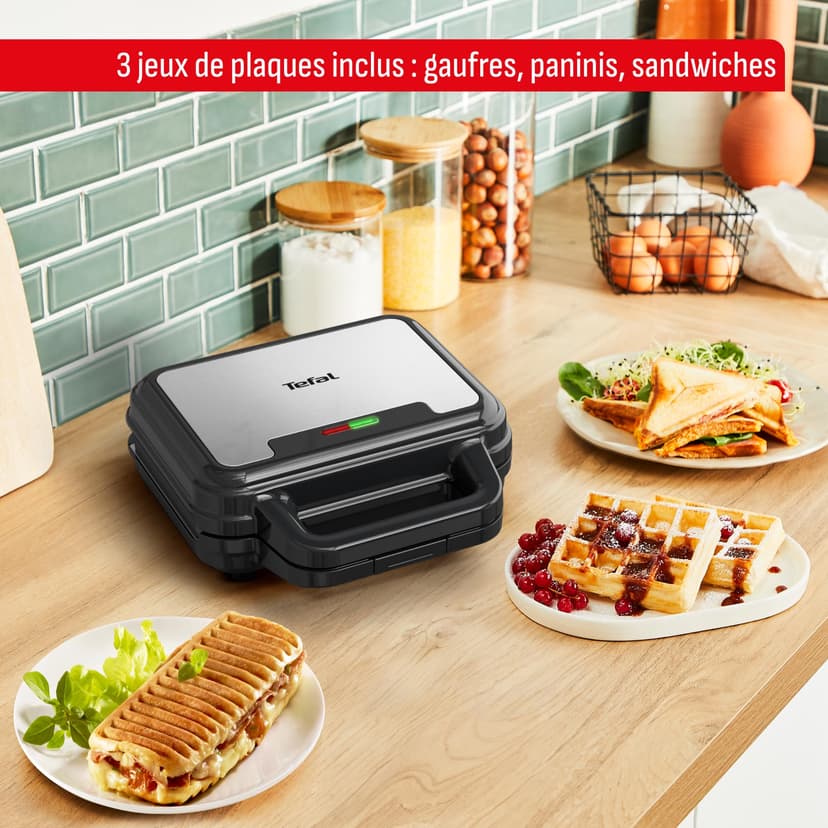 Tefal UltraCompact 3-en-1 Appareil à Gaufres, Sandwichs et Paninis, 3 jeux de plaques inclus, Compact, Rangement Facile, 700 W, SW383D10 - 3