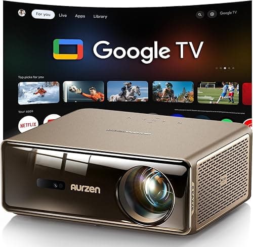 Aurzen EAZZE D1 Max Vidéoprojecteur 4K Supportée avec Google TV 14.0 ＆ Netflix, 1000 ANSI, MEMC, Auto Focus/Keystone, Audio DoIby 20W, WiFi/Bluetooth, Home Cinéma
