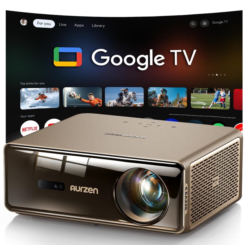 Aurzen EAZZE D1 Max Vidéoprojecteur 4K Supportée avec Google TV 14.0 ＆ Netflix, 1000 ANSI, MEMC, Auto Focus/Keystone, Audio DoIby 20W, WiFi/Bluetooth, Home Cinéma - 1