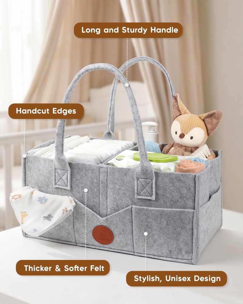 Maliton Nappy Caddy, Newborn Essentials for Diaper Caddy, Sturdy Portable Washable Baby Caddy with Detachable Compartments. Baby Shower Gifts for Mum, Nappy Organiser for Indoor Outdoor, Grey - 2