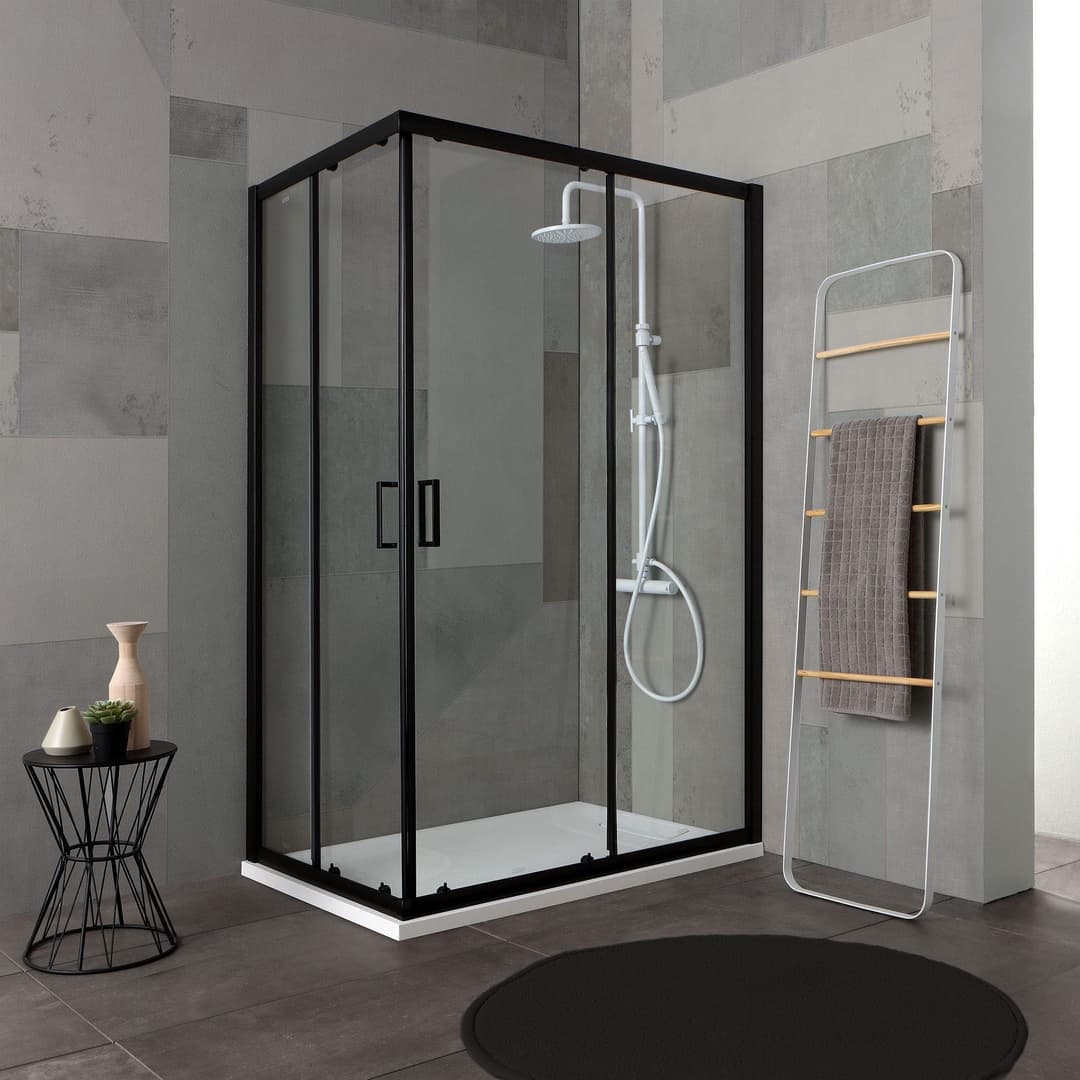 City Shower Enclosure 80 x 100 H 190 cm Matt Black Profile in Clear Crystal Glass
