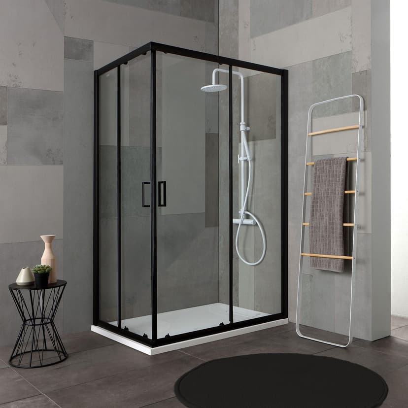 City Shower Enclosure 80 x 100 H 190 cm Matt Black Profile in Clear Crystal Glass - 1