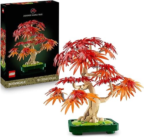LEGO Botanicals Japanese Maple Bonsai Tree - Artificial Plant Building Kit for Adults with Red and Orange Leaves and Buildable Pot, DIY Office and Home Decoration, Gift for Women and Men 10348