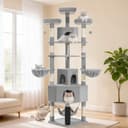 Fobyfurny Large Cat Tree, 220cm Cat Climbing Frame with Large Cave, 3 Top Perches, 8 Sisal Posts, Hammock, Baskets, Grooming Post, Thick Sisal Rope, Play Towers & Trees for Cats, Light Grey FPMS011FG1 - 9