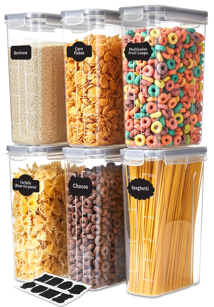 KICHLY Cereal & Dry Food Storage Container (Set of 6) – BPA Free Plastic – Airtight Kitchen Storage Containers – Cereal Dispenser for Kitchen & Pantry - 1
