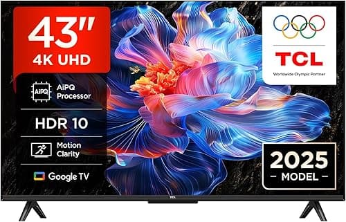 TCL 43V6C TV 43" 4K UHD Smart LED TV, 4K HDR, Google TV avec design sans bords (Dolby Audio, Motion Clarity, compatible avec Google Assistant et Alexa)